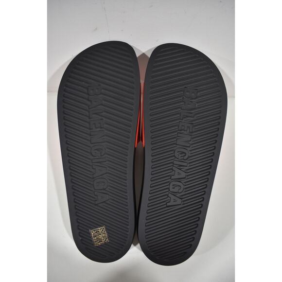 Balenciaga Black Red Bicolor Rubber Logo Slide Pool Sandal Flip Flop Flat 45 12 - Picture 12 of 12